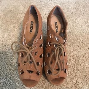 Tan lace up wedges